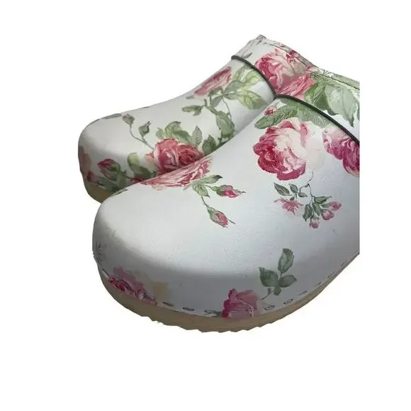 Swedish Torpatoffeln Floral Cottage Core Wooden Clogs Womens EU 42 US 10.5 - Picture 12 of 16